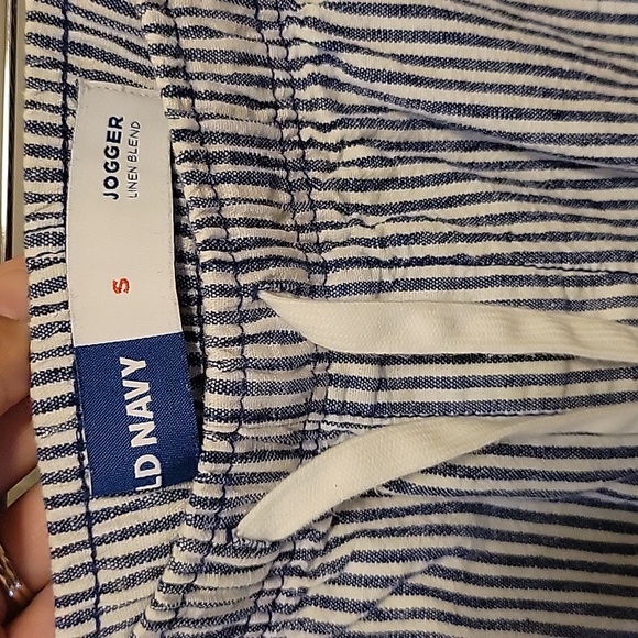Men's Linen Blend Jogger Shorts Navy and White Striped Small - Picture 3 of 3
